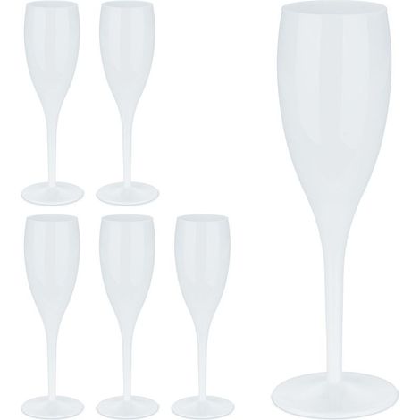 Lot de 6 Flûtes à champagne, Plastique robuste sans BPA, 100 ml, Blanc, Réutilisable, Anniversaire Mariage Camping (1/5)