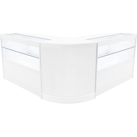 Comptoirs de Vente en MDF Blanc à LED Blancs Ensemble Selene CM60 C1200 3 Unités de Rangement Étagères Internes Portes Coulissantes Verouillables Réception Bureau Vêtements Bijoux [Clés INCLUS] (1/5)