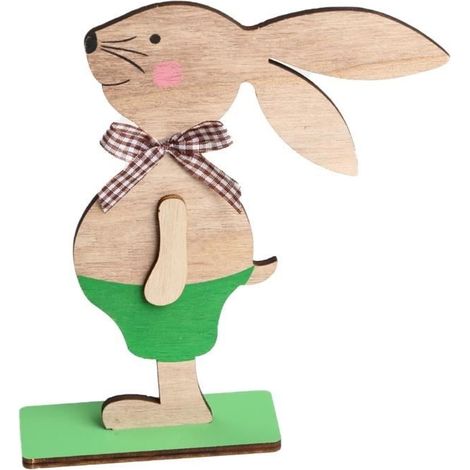 Lapins en bois de Pâques Ornement de lapin de bureau Décoration artisanale en bois pour décor de bureau de magasin à la maison (1/4)