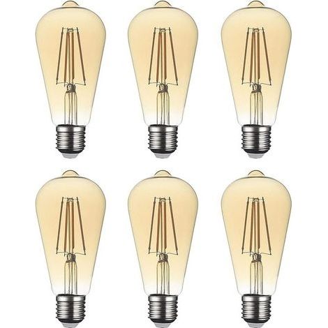 Lot de 6 ampoules LED E27 à filaments vintage ST64, sans scintillement à vis Edison 6 W (équivalent 60 W) 650 lm blanc chaud 2700 K AMBRE, non variable. [Classe énergétique A+] [Classe énergét (1/4)