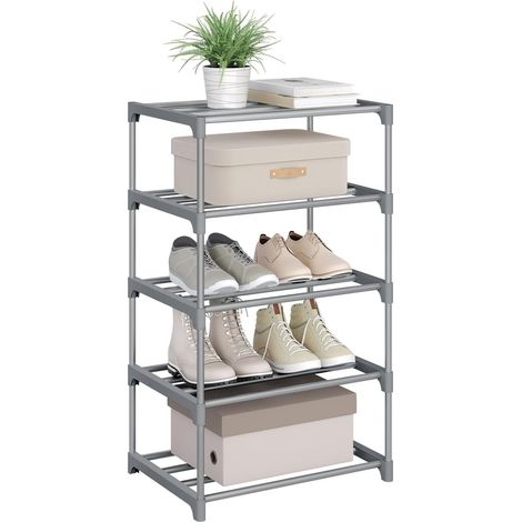 WOLTU Étagère Chaussures à 5 Niveaux, 42 x 30 x 71 cm, Rangement Chaussures, Étroit,Tube en Métal, Gris