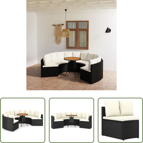 Gartenmöbel - 7-tlg. Garten-Sofagarnitur mit Auflagen Poly Rattan Schwarz (1/5)