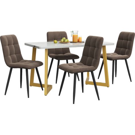 Set da pranzo 5 pezzi tavolo rettangolare 117 x 68 cm con 4 sedie in velluto marrone (1/5)