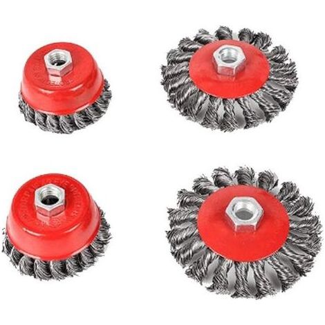 Brosse conique pour meuleuse d'angle, en métal/acier, à fil torsadé, flexible, diamètre : 75 et 100 mm, filetage de fixation : M14, 4 pièces (1/5)