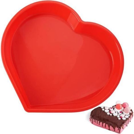 1 Moule à gâteau Silicone Cœur 25 cm x 23 cm x 3,5 cm Compatible lave-vaisselle Rouge Cuisine (1/3)