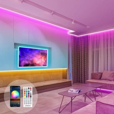 Ruban Led 10m, Led Chambre Multicolore Bande Led 5050 Rgb Lumiere Led, Bandeau Led avec TéLéCommande, Bluetooth App pour ContrôLer. (1/4)