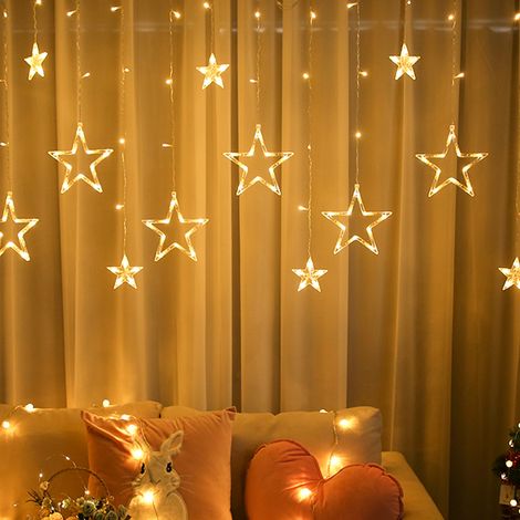 TolleTour Guirnalda de Estrellas, 138LED Luces de Cortina de Estrellas Iluminación, Decoración Navideña Interior/Exterior, Luces de Guirnalda Impermeables