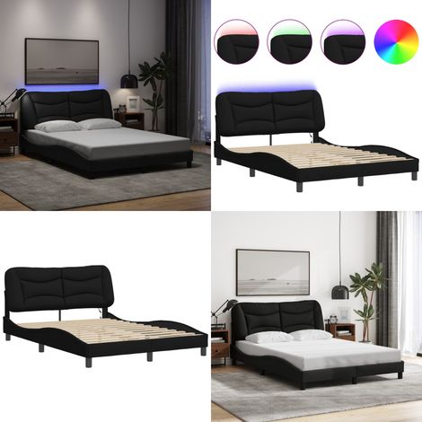Bettgestell mit LED ohne Matratze Schwarz 140x200 cm Stoff - Bettsystem - Doppelbett - Boxspringbetten - Schlafzimmermöbel - LED Beleuchtung - Home & Living
