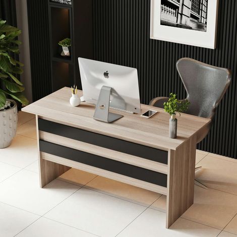 Bureau moderne décor bois à détail noir design MARFA (1/5)