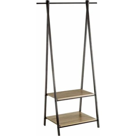 Porte-vêtement portant - JUANIO - 55x45x150 cm - Naturel/Noir - MDF & métal - Barre + 2 étagères (1/4)