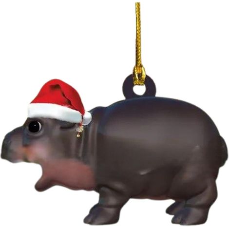 Cette adorable figurine d'hippopotame en acrylique (8 cm) est la décoration parfaite pour un Noël d'hiver (1/5)