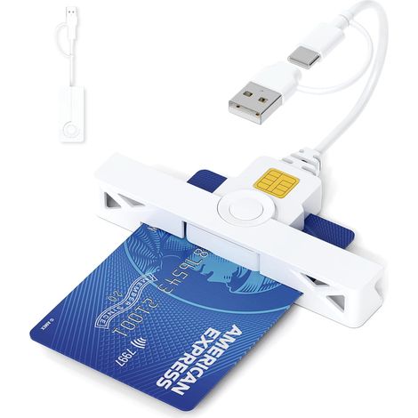 Lecteur de Cartes CAC 2 en 1, Double connecteur USB-A et USB-C, Compatible CAC Common Access Card, Mini Format Pliable, Compatible Windows, Mac OS et Linux, Plug & Play, Blanc (1/5)