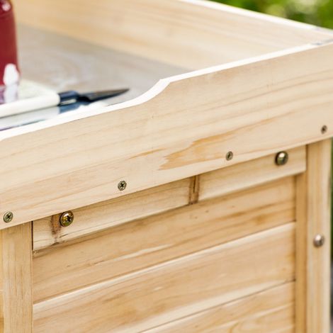 Meuble de jardin, table de plantation avec armoire, bois, placard de rangement avec 2 étagères, abri de jardin, cabanon en bois, naturel (1/5)