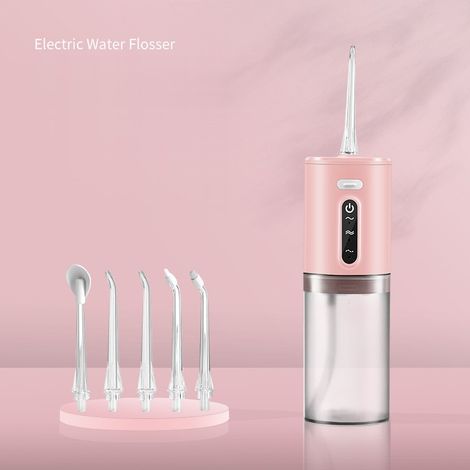 Brosse à dents sans fil, hydropulseur portable Nettoyage en profondeur, soins bucco-dentaires efficaces, ensemble de cinq buses (rose) (1/5)