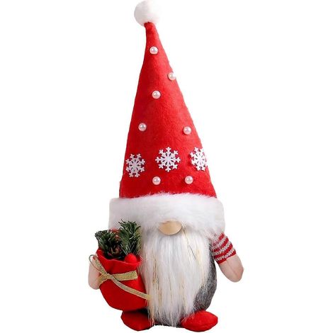 Fait main gnome de Noël en peluche, flocon de neige sapin décoration, pour style maison de campagne décoration de table,Rouge (1/5)