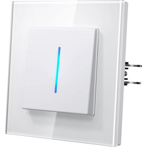 Interrupteur Mural avec Griffes, Verre Interrupteur Connecté, Modern Interrupteur Avec Voyant Lumineux,Facile à Installer, 1 Gang 1 Way, Blanc, 86mm (1/5)
