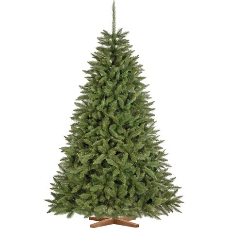 Sapin de Noël artificiel 220 cm en PVC recyclé – Épicéa fabriqué à la main – Pied en bois – Arbre pour salon ou salle à manger – Fairytrees