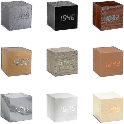 Réveil Ginkgo Square Click Clock LED avec commande vocale, affichage de l'heure et de la température, A10, blanc bambou (1/4)
