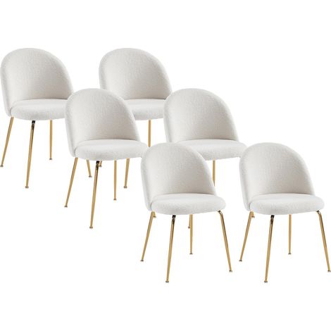 Lot de 6 chaises - Tissu bouclette et acier inoxydable doré - Blanc - MELBOURNE (1/4)