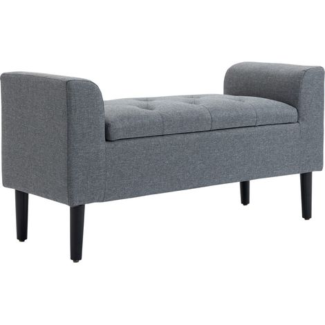 Banc d'entrée avec rangement- Rembourré look lin- Pieds en bois- Capable 130 kg- Salon ou chambre- 116 x 44 x 58 (cm) Gris clair (1/5)