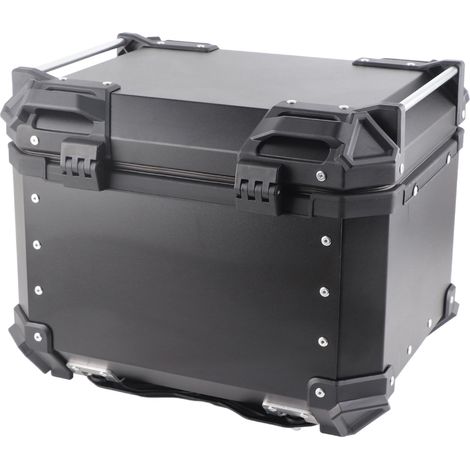 Top case universel 45L en alliage d'aluminium noir, style X, pour moto, avec base à fixation rapide et doublure intérieure standard. (1/5)