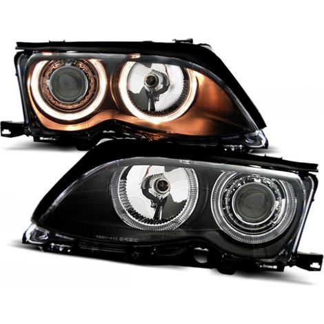 Paire de phares BMW serie 3 E46 Berline de 2001 a 2005 angel eyes noir-27361156 (1/2)