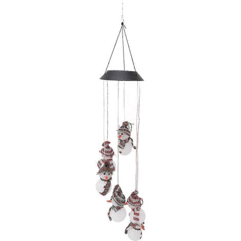 Carillon éolien solaire LED étanche à changement de couleur RGB en forme de bonhomme de neige, idéal pour les décorations de Noël 2025 (1/5)