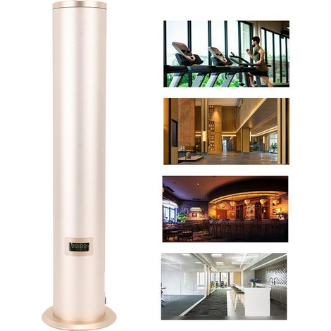 Diffusore d'aria professionale con connessione Bluetooth, capacità 500 ml, design cilindrico in alluminio color champagne, controllo tramite app con 4 timer, ideale per grandi spazi fino a 1500 m³. (1/4)