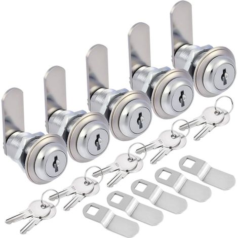 Ensemble de 5 serrures à came améliorées pour armoires, avec clé de 1-1/8 pouce.