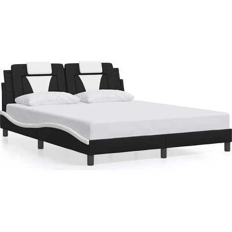 Lit double  Lit adulte  Cadre de lit Viana sans matelas noir et blanc 160x200 cm similicuir