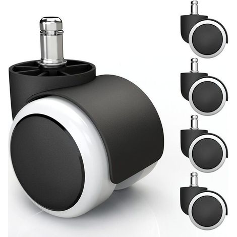 Rollen für Hartböden mit geräuscharmer und kratzfester PVC-Beschichtung - Universalrollen für Bürostühle, ideal für alle Bodenarten (11 x 22 mm, Weiß) (1/4)