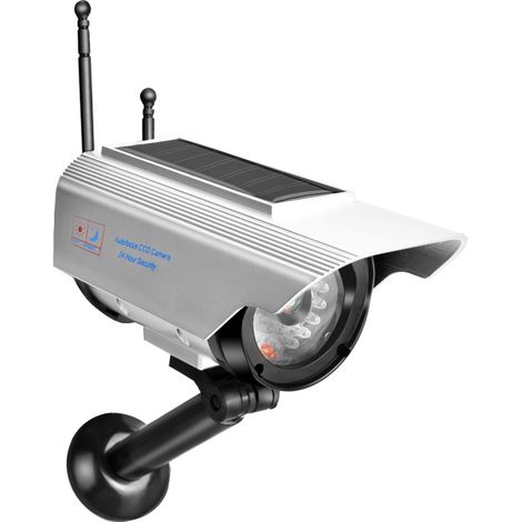 Fausse caméra de surveillance extérieure à LED solaire argentée (1/5)