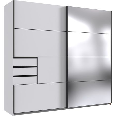 Armoire avec portes coulissantes, meuble de rangement coloris blanc, noir - Longueur 225 x Hauteur 208 x Profondeur 64 cm (1/2)