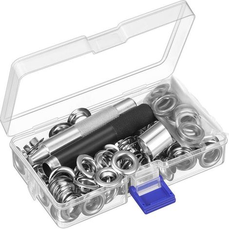 Kit occhielli, 100 set di occhielli per teloni, kit occhielli per la riparazione di tende in tela, argento, OUYLAF
