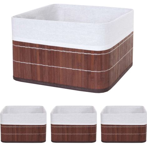 Set 4x cestini contenitori portaoggetti elegante HHG-223 legno bambù 33x33x21cm marrone