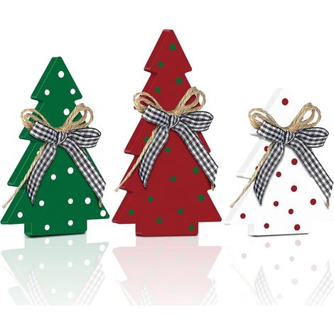 Décoration de table sapin de Noël en 3 pièces, panneau décoratif à carreaux Buffalo pour la maison, décoration d'étagère en bois (1/5)