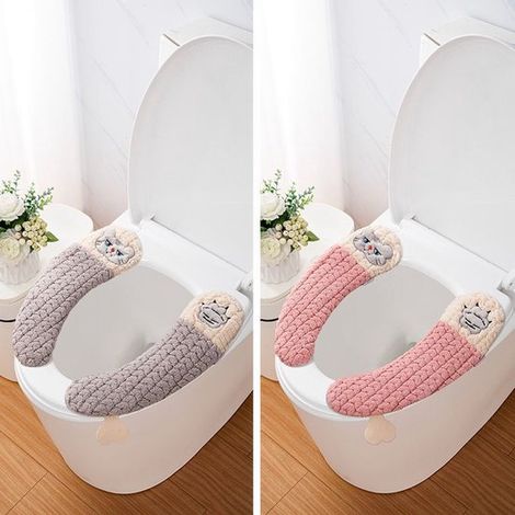 Set mit 2 Paar weichen WC-Sitzkissen mit 3D-Katzenmotiv (Grau & Rosa) – Komfortabel und wärmeerhöhend fürs Badezimmer