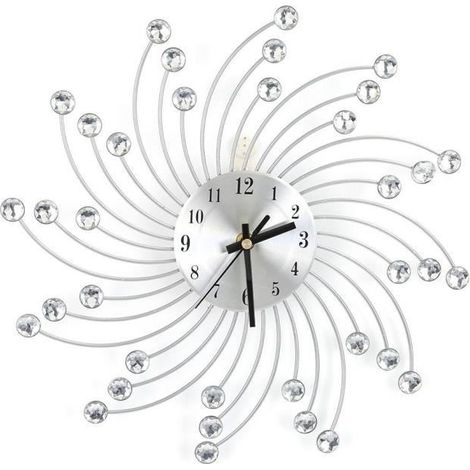 Horloge Murale Design Moderne en Métal avec Diamants Décoratifs - Modèle Soleil (1/4)