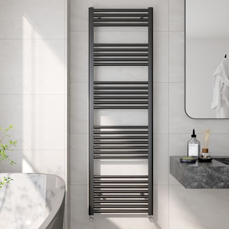EMKE Heated Towel Rail Radiator Straight Central Heating Towel Rails Towel Warmer 1600x500mm Suitable for 8m², Black