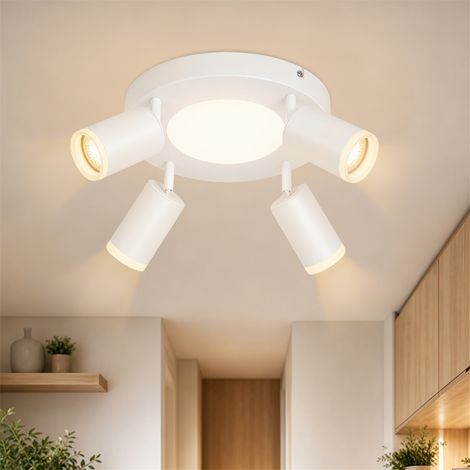Plafonnier LED GBLY 4 Spots de Plafond - Spot de Plafond GU10 Plafonnier Blanc Plafonnier Chambre Lampe 3000K Lampe de Cuisine 20W Orientable pour Salon Bureau