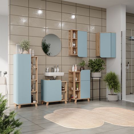Badmöbel-Set Karen, Blau-Grau, 6 Teile, Vicco