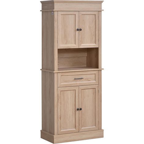 Armoire de cuisine buffet - HOMCOM - vaisselier moderne placards étagères réglables tiroir niche - bois - 74 x 39,5 x 183 cm - chêne