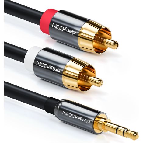 0,5m Cinch-Câble - 3,5mm Prise Jack vers Cinch RCA - Audio Stéréo - 1x Fiche Jack vers 2x Connecteur RCA - Connecteur Métallique - Noir (1/5)