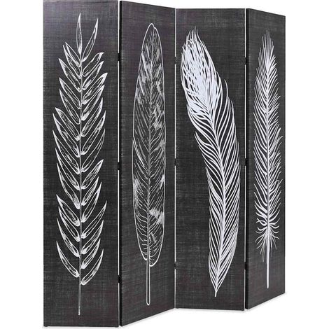 Paravent Cloison de séparation pliable, Pour Jardin, Balcon, Terrasse 160 x 170 cm Plumes Noir et blanc OIB1393E (1/5)