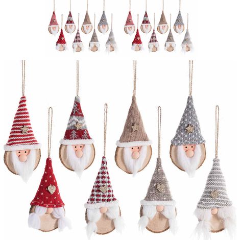 16 Gnomi in legno con cappello in stoffa da appendere - Decorazioni Natalizie per la casa e l'albero (1/3)