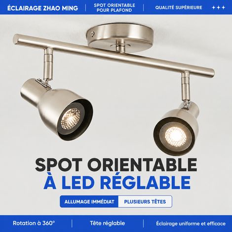 Plafonnier spot LED en saillie 4 têtes trompette 470x80mm 9W 3500K nickel 470 80 3500k 500 g – Livraison gratuite (1/5)