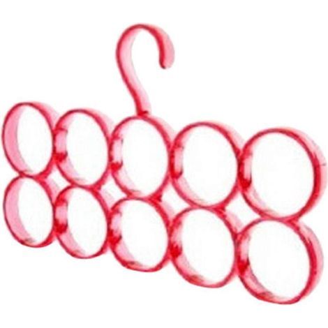 Mehrzweck-Rundkleiderbügel aus Kunststoff mit 10 Ringen für Schals, Gürtel und Krawatten, mit Schlitzen und Löchern, ideal zur Aufbewahrung von Bademänteln (Rot) - Rot (1/4)