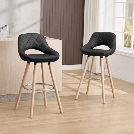 WOLTU 2 pcs bar stools Breakfast Kitchen Counter High stools Wood Legs barstools Black (1/5)