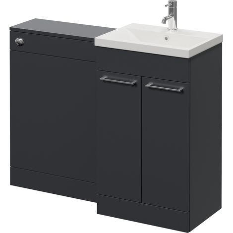 Napoli 390 Cento Gloss Grey 1100mm 2 Door Vanity Unit Toilet Suite with Glide Basin - 1100mm - Chrome 160mm HandleWithout Kingston Toilet Pan