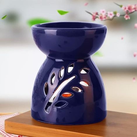 Essential Oil Burner - Aromatherapy Lamp - Ceramic - Royal Blue - With Candle Spoon (1/4)